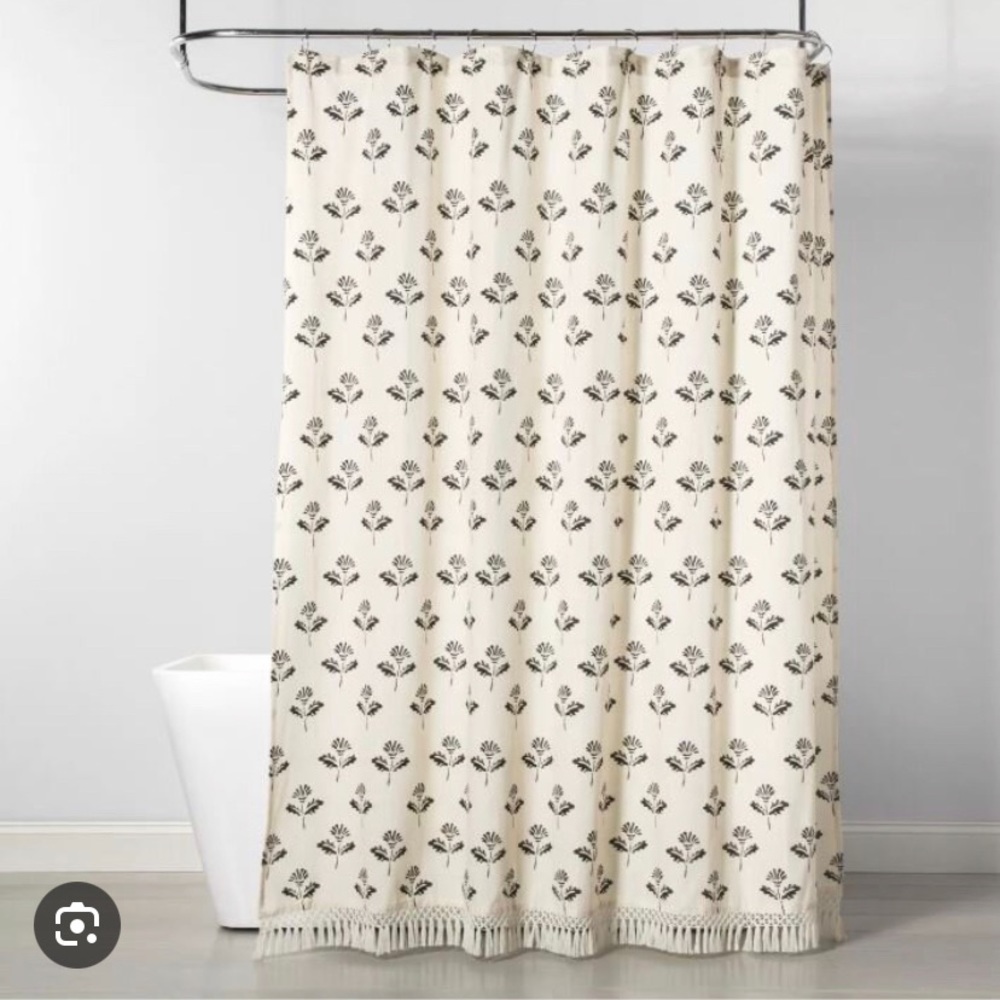 ISO Threshold Black and Cream Floral Shower Curtain